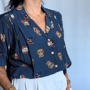 VINTAGE sailor inspired blouse in navy polka dot print - great condition
